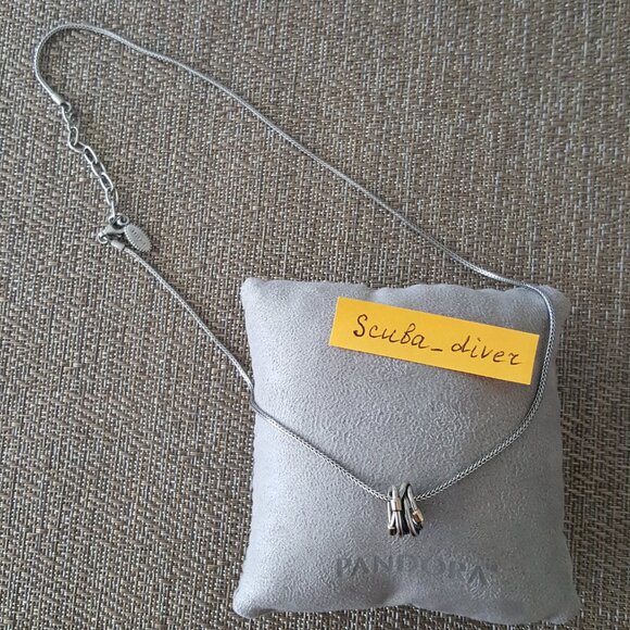 RARE Pandora Two-Tone 925 Silver 14K Gold Crossover Wrap Rope Pendant Necklace - Picture 5 of 12